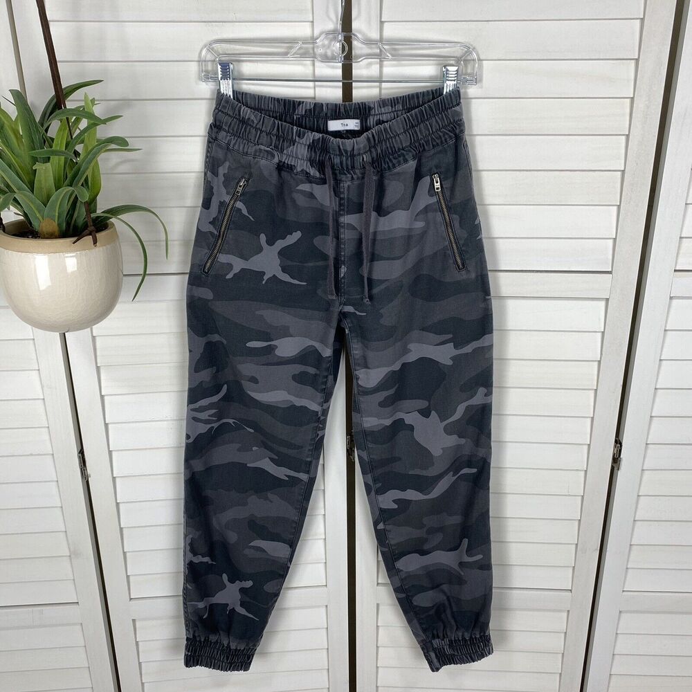 Aritzia TNA Alix Jogger Pants Eclipse Gray Camo Twill‎ Drawstring Womens Size XS